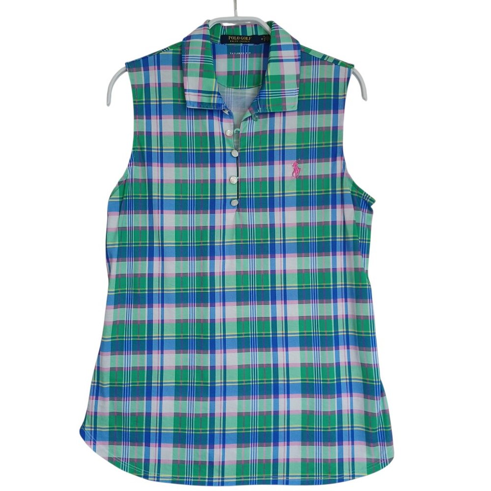 Polo Golf Ralph Lauren Top‎ Sleeveless Tailored Plaid Activewear Womens Medium